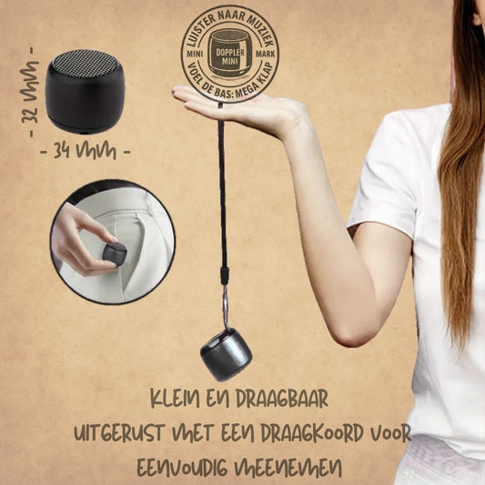 Doppler Mini zwart draagbare draadloze Bluetooth-speaker met extra bas en tot 5 uur batterijduur