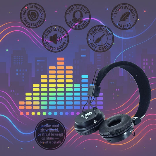 Bounce Ball Serie – Opvouwbare Bedrade Hoofdtelefoon, 40mm, 3.5mm AUX, Zwart - FivesquareNLZwartBounce Ball Serie – Opvouwbare Bedrade Hoofdtelefoon, 40mm, 3.5mm AUX, Zwart