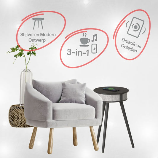 Doppler Barista 3 - in - 1 Zwart Bluetooth Luidspreker en Draadloos Oplaad Tafeltje - FivesquareNLZwartDoppler Barista 3 - in - 1 Zwart Bluetooth Luidspreker en Draadloos Oplaad Tafeltje