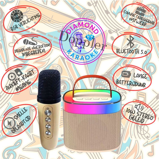 Doppler Diamond – Bluetooth Karaoke Microfoon met LED, Crème, 10W Speaker - FivesquareNLCrèmeDoppler Diamond – Bluetooth Karaoke Microfoon met LED, Crème, 10W Speaker