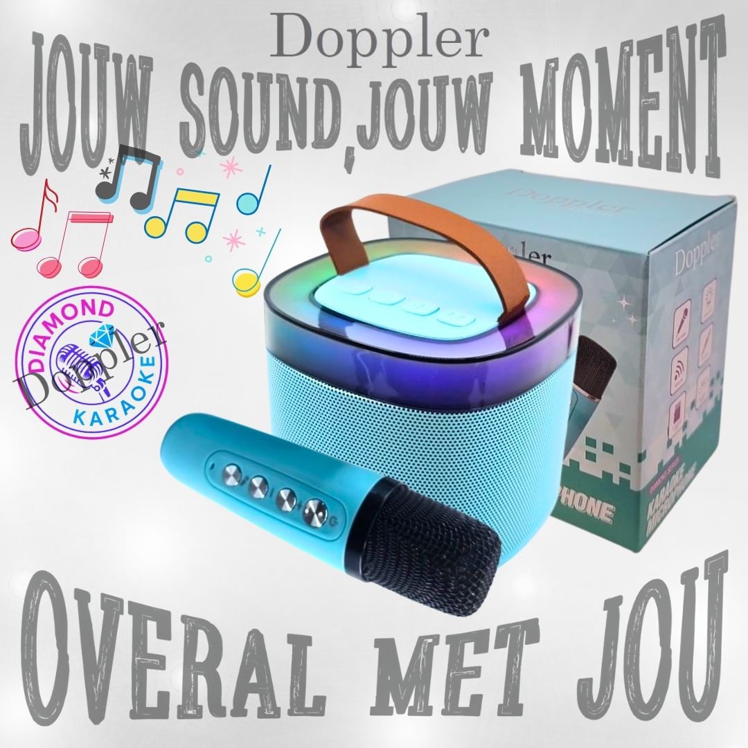 Doppler Diamond – Bluetooth Karaoke Microfoon met LED, Crème, 10W Speaker - FivesquareNLTurquoise BlauwDoppler Diamond – Bluetooth Karaoke Microfoon met LED, Crème, 10W Speaker