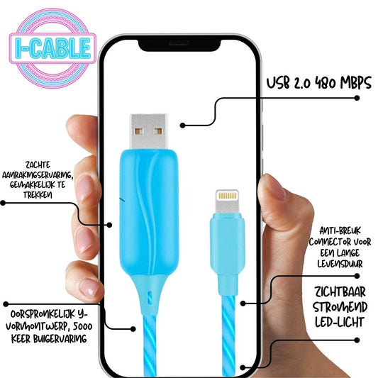 LED-verlichte Doppler I-Cable USB-oplaadkabel – snel opladen, veilig gebruik en stijlvolle uitstraling met bewegend licht