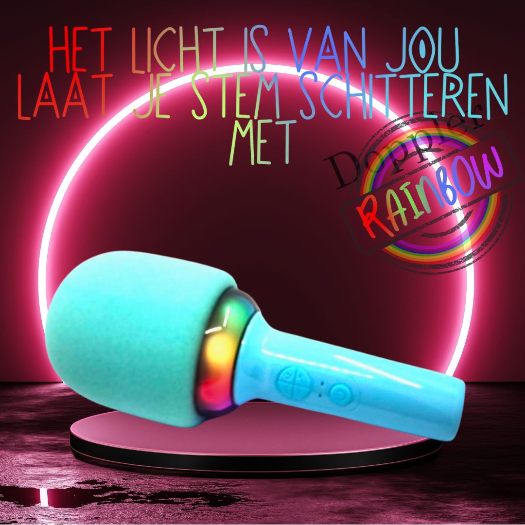 Doppler Rainbow Karaoke Microfoon in Blauw Draadloos, LED Stemvervormer - FivesquareNLTurquoise BlauwDoppler Rainbow Karaoke Microfoon in Blauw Draadloos, LED Stemvervormer