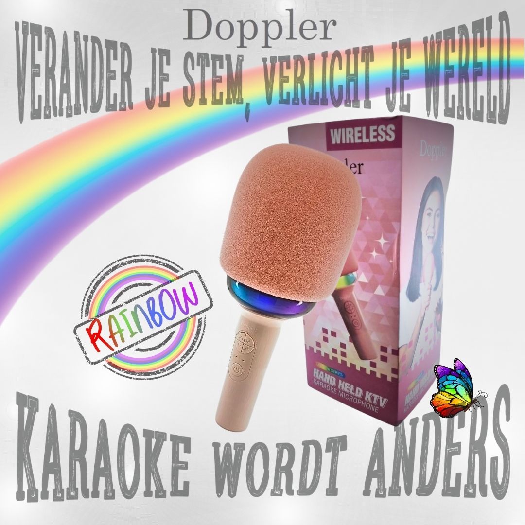 Doppler Rainbow Karaoke Microfoon in Roze Draadloos, LED Stemvervormer - FivesquareNLRozeDoppler Rainbow Karaoke Microfoon in Roze Draadloos, LED Stemvervormer