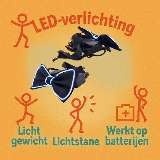 Witte LED vlinderdas van Doppler – lichtgevende feestaccessoire voor Koningsdag, bruiloften, verjaardagen en festivals
doppler witte led vlinderdas koningsdag feestaccessoire