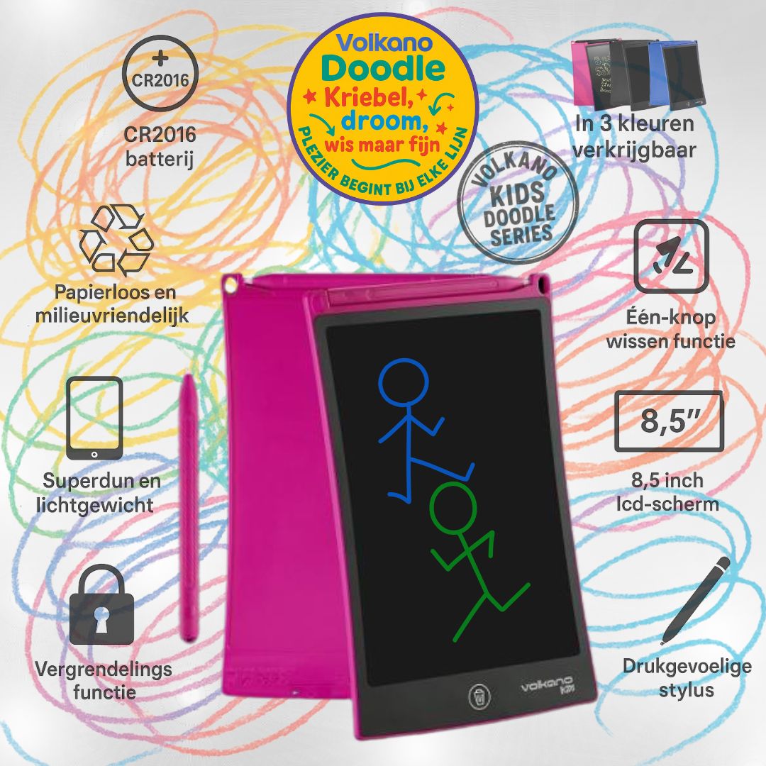 Volkano Doodle VK - 850 - BK LCD - schrijftablet – 8.5 inch, Roze - FivesquareNLZwartVolkano Doodle VK - 850 - BK LCD - schrijftablet – 8.5 inch, Roze