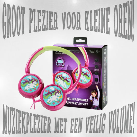 Volkano Unicorn kinder hoofdtelefoon met kleurrijk eenhoornontwerp, volumebegrenzing tot 90 dB, verstelbare hoofdband en zachte oorkussens – perfect voor veilig en plezierig luisteren