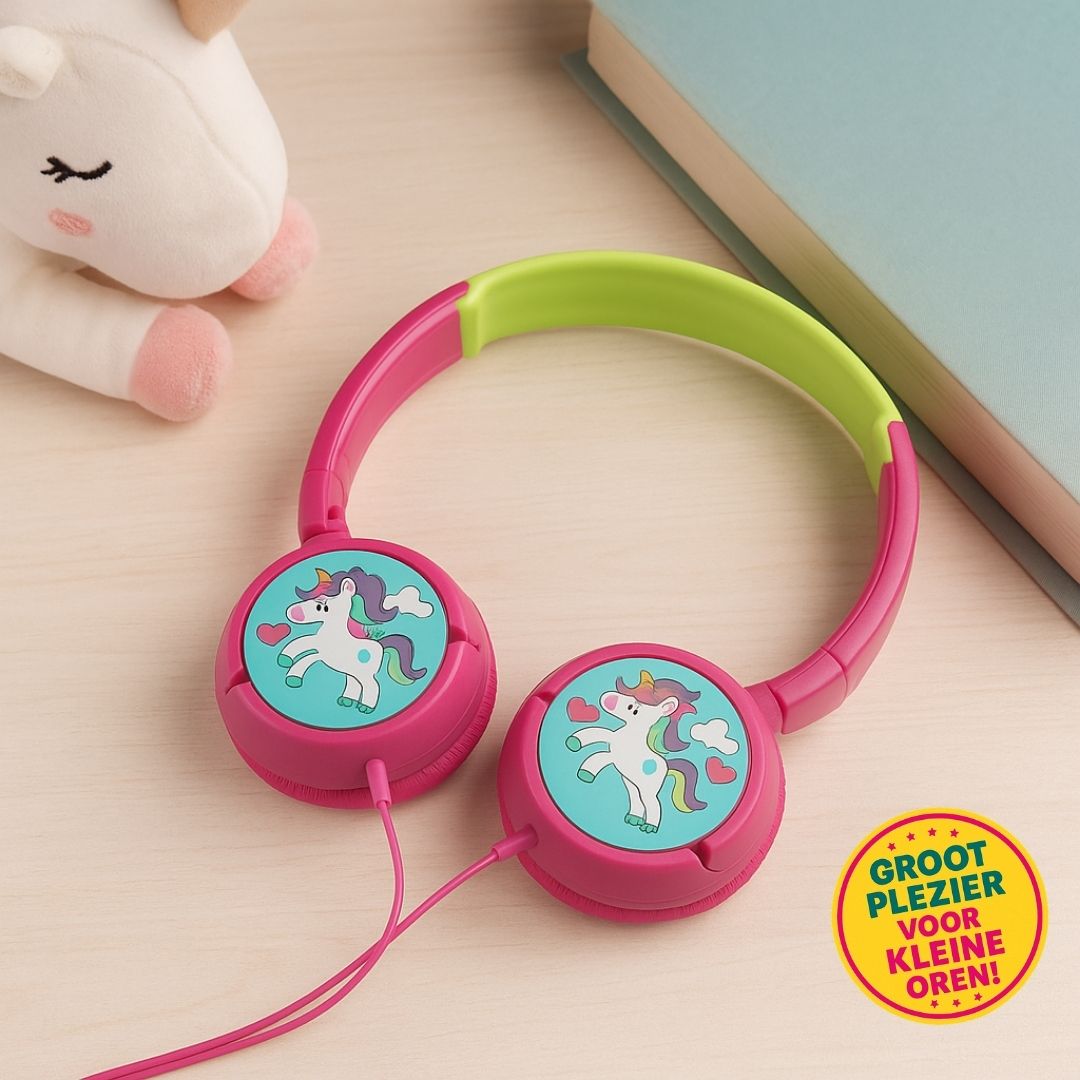 Volkano Unicorn kinder hoofdtelefoon met kleurrijk eenhoornontwerp, volumebegrenzing tot 90 dB, verstelbare hoofdband en zachte oorkussens – perfect voor veilig en plezierig luisteren
