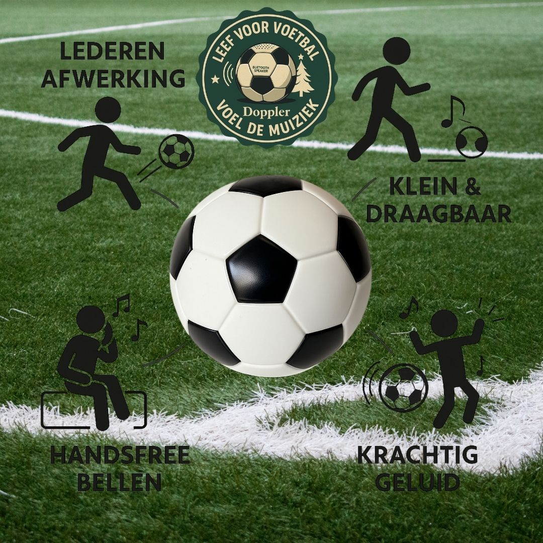 Mini Bluetooth speaker in de vorm van een zwart-witte voetbal, compact, draadloos en perfect voor voetbalfans.