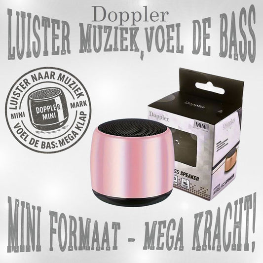Doppler Mini roze draagbare draadloze Bluetooth-speaker met extra bas en tot 5 uur batterijduur