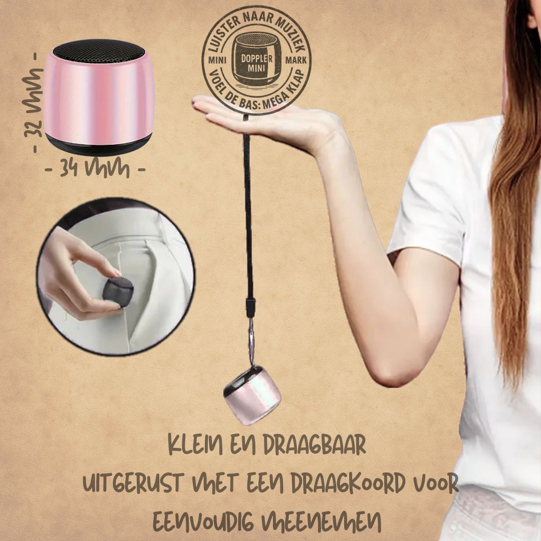 Doppler Mini roze draagbare draadloze Bluetooth-speaker met extra bas en tot 5 uur batterijduur