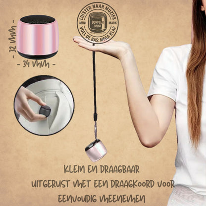 Doppler Mini roze draagbare draadloze Bluetooth-speaker met extra bas en tot 5 uur batterijduur