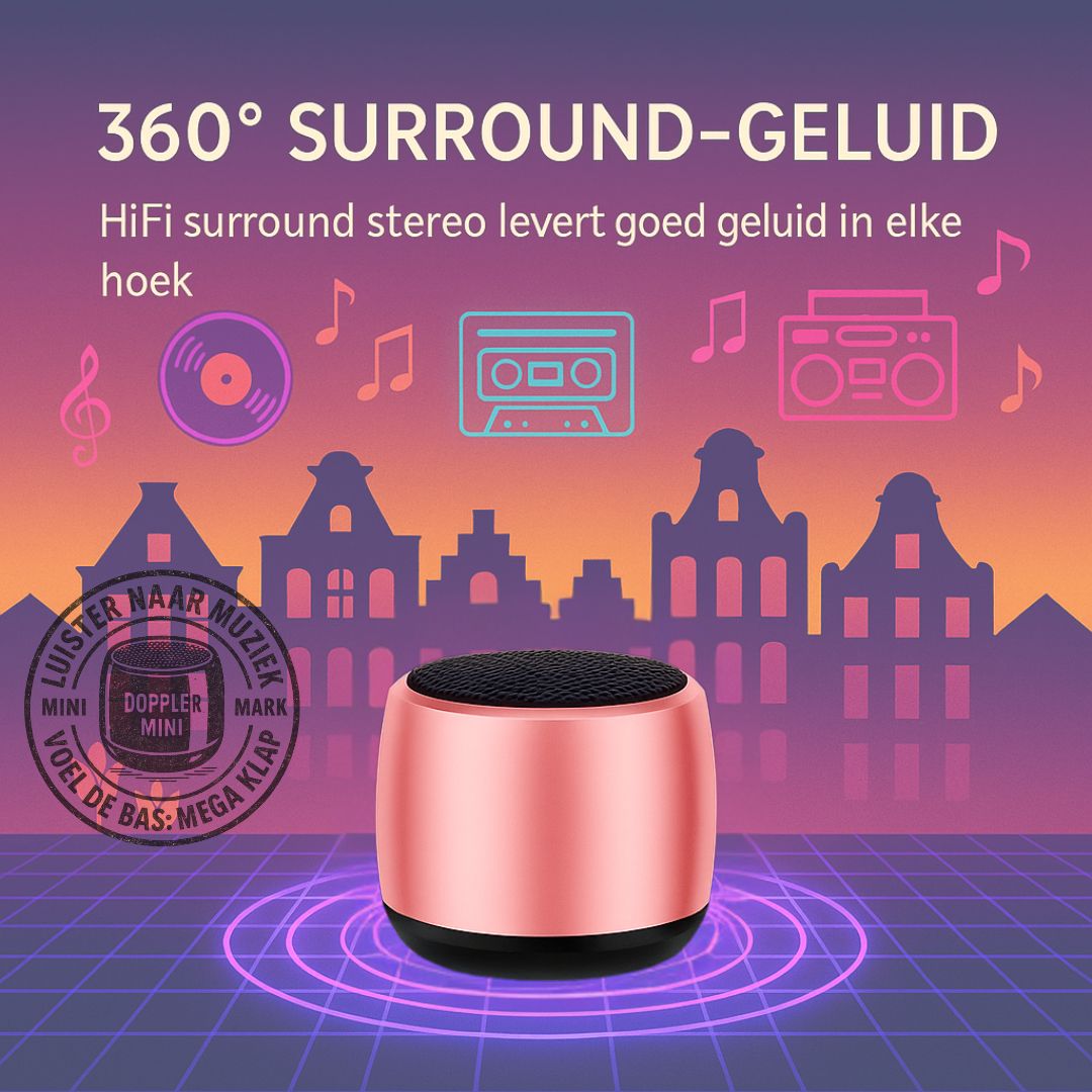 Doppler Mini roze draagbare draadloze Bluetooth-speaker met extra bas en tot 5 uur batterijduur