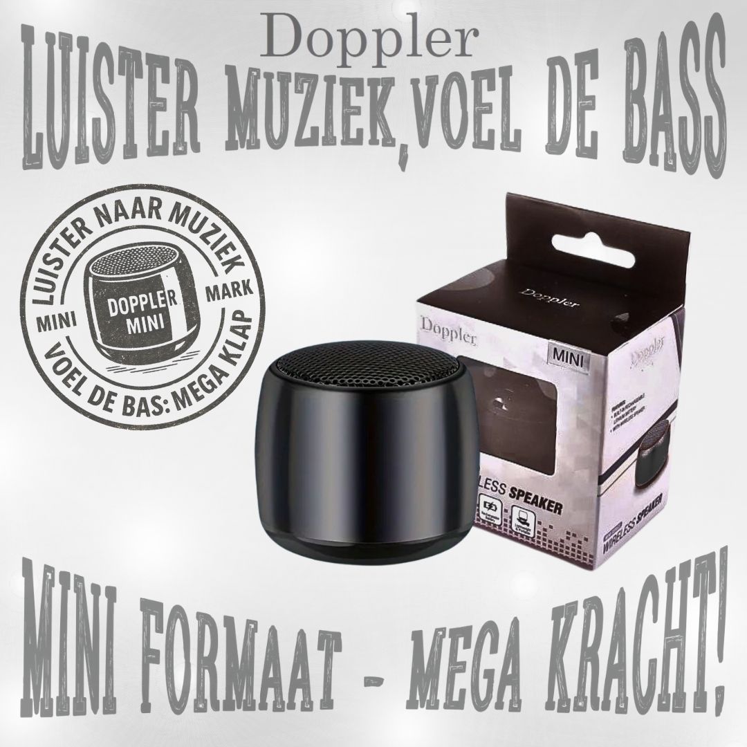 Doppler Mini zwart draagbare draadloze Bluetooth-speaker met extra bas en tot 5 uur batterijduur
