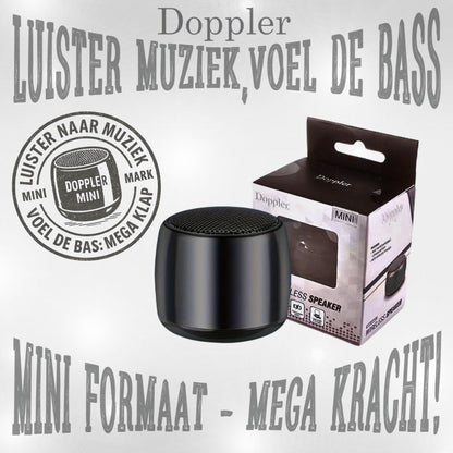 Doppler Mini zwart draagbare draadloze Bluetooth-speaker met extra bas en tot 5 uur batterijduur