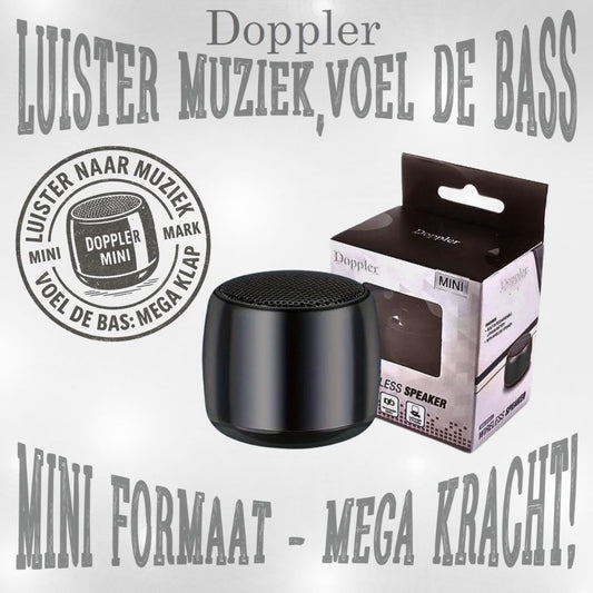 Doppler Mini zwart draagbare draadloze Bluetooth-speaker met extra bas en tot 5 uur batterijduur
