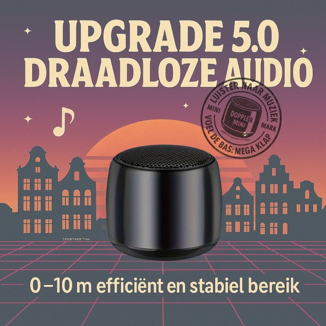 Doppler Mini zwart draagbare draadloze Bluetooth-speaker met extra bas en tot 5 uur batterijduur