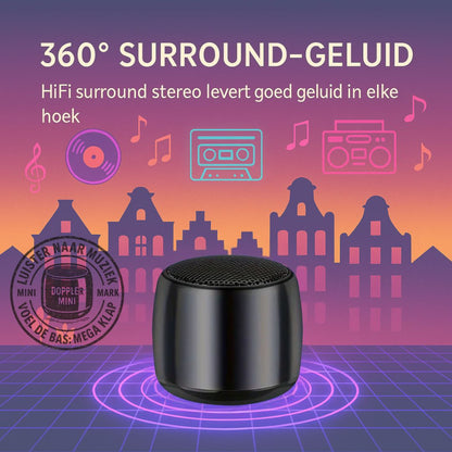 Doppler Mini zwart draagbare draadloze Bluetooth-speaker met extra bas en tot 5 uur batterijduur