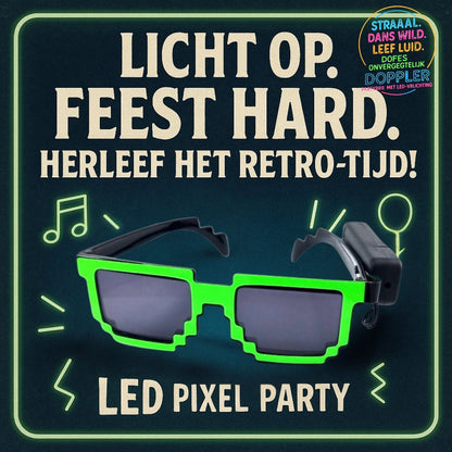 Doppler Pixel Party LED Bril – Groen Licht – Neon Effect, Batterij, Feestbril