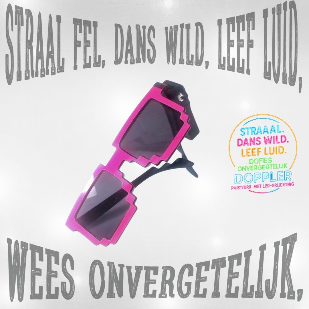 Laat het feest beginnen met de Doppler Pixel Partybril!Deze opvallende feestbril met witte LED-verlichting en pixelstijl is dé eyecatcher op elk event