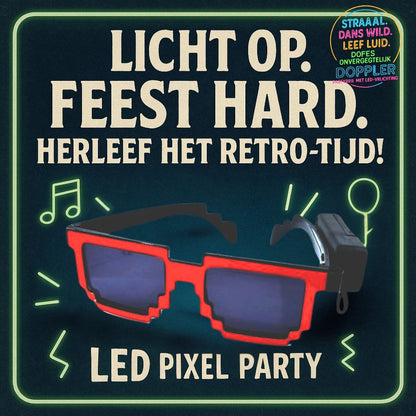 Laat het feest beginnen met de Doppler Pixel Partybril!Deze opvallende feestbril met witte LED-verlichting en pixelstijl is dé eyecatcher op elk event