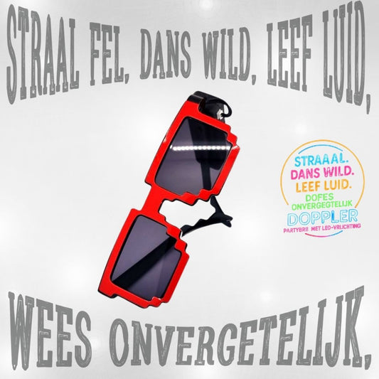 Laat het feest beginnen met de Doppler Pixel Partybril!Deze opvallende feestbril met witte LED-verlichting en pixelstijl is dé eyecatcher op elk event