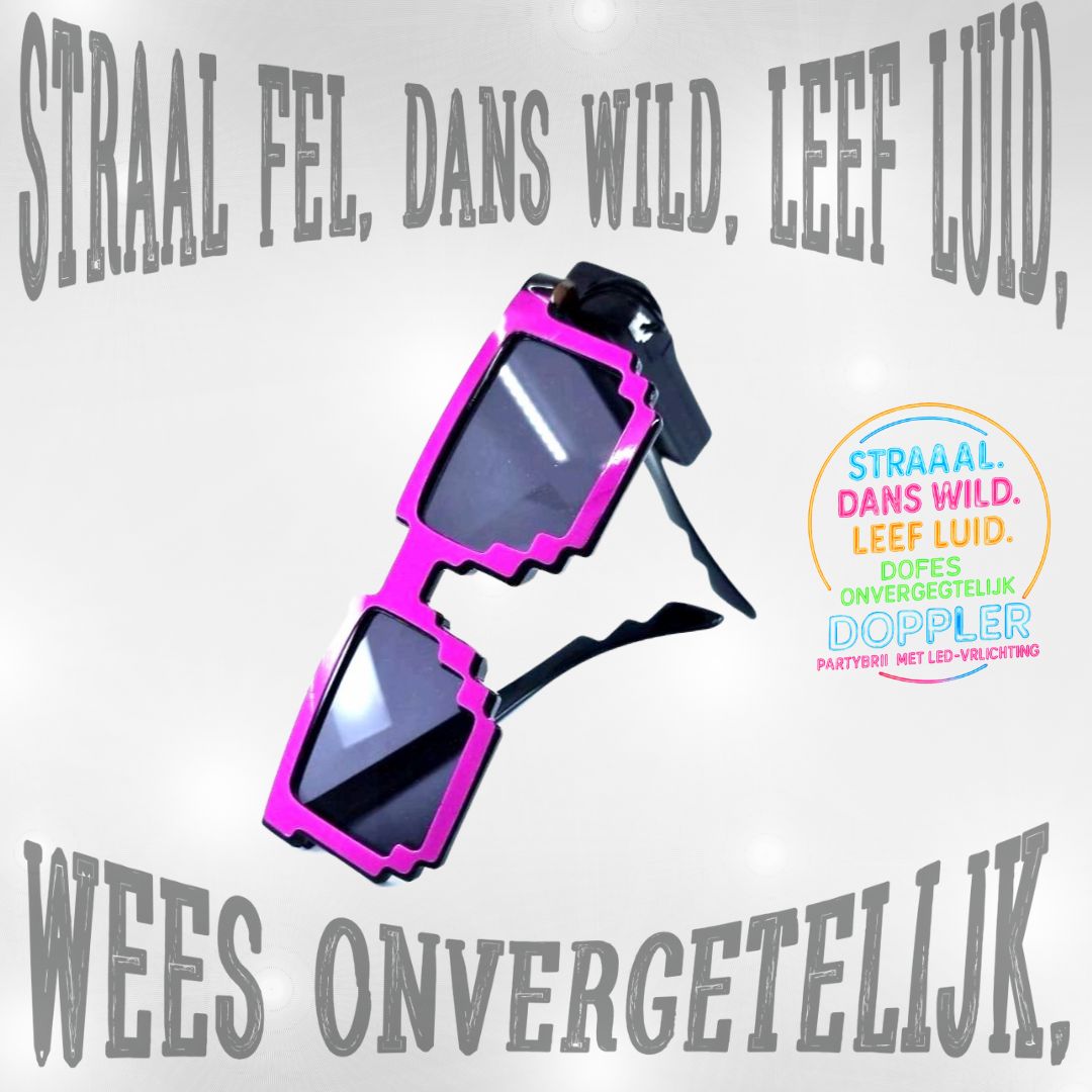Laat het feest beginnen met de Doppler Pixel Partybril!Deze opvallende feestbril met witte LED-verlichting en pixelstijl is dé eyecatcher op elk event