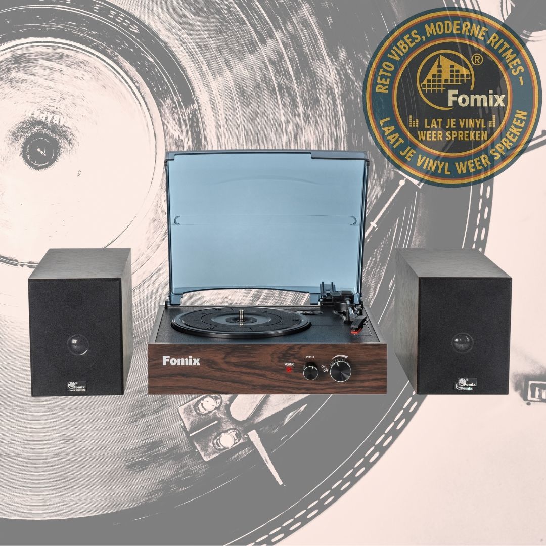 Fomix FM200 Bluetooth platenspeler met houten afwerking en twee externe luidsprekers