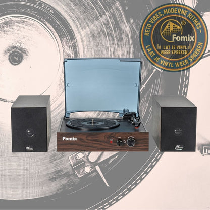 Fomix FM200 Bluetooth platenspeler met houten afwerking en twee externe luidsprekers