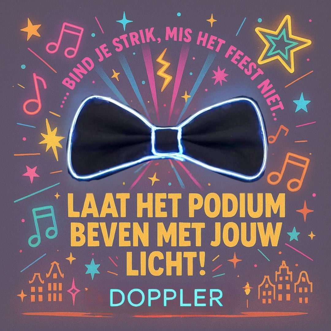 Witte LED vlinderdas van Doppler – lichtgevende feestaccessoire voor Koningsdag, bruiloften, verjaardagen en festivals
doppler witte led vlinderdas koningsdag feestaccessoire