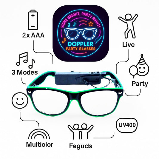 Groen LED Partybril – Neon Verlichting – Op Batterijen – UV400 Bescherming – Doppler HJ-LPG-01