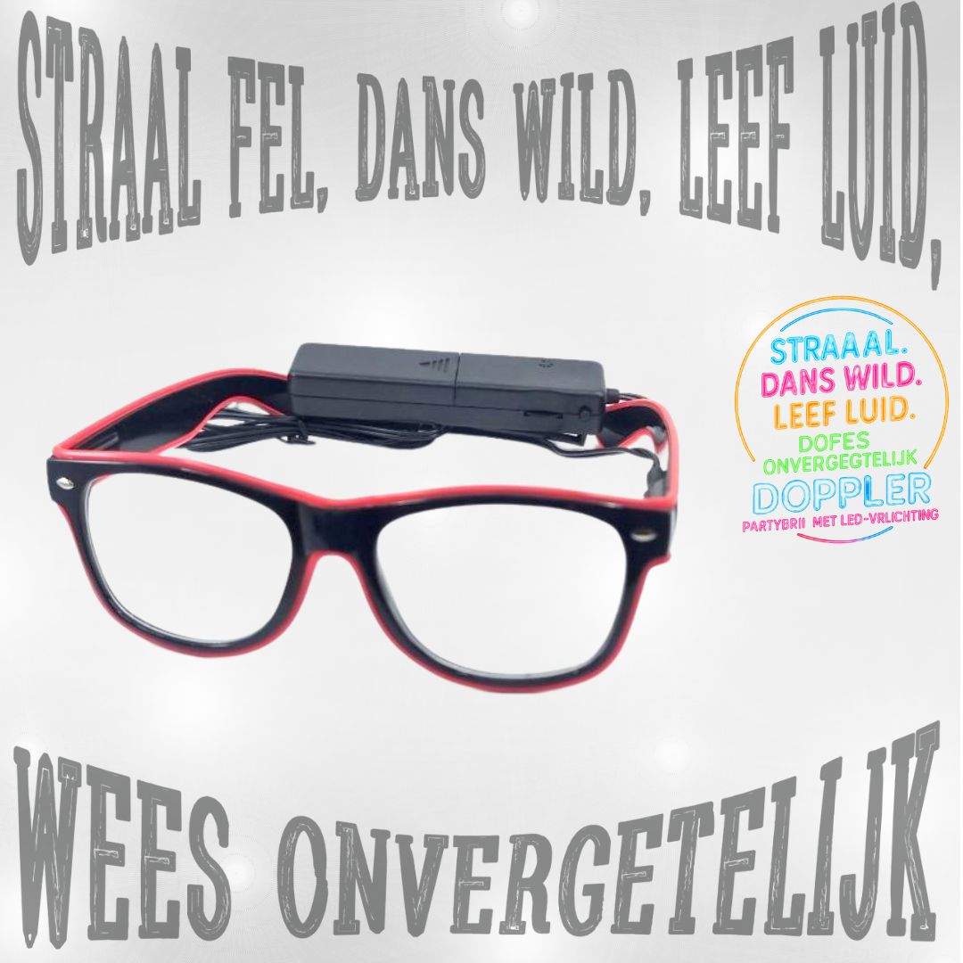 Jonge man met groene LED Doppler feestbril klaar voor Koningsdag – perfect voor festivals, feesten en opvallende looks.