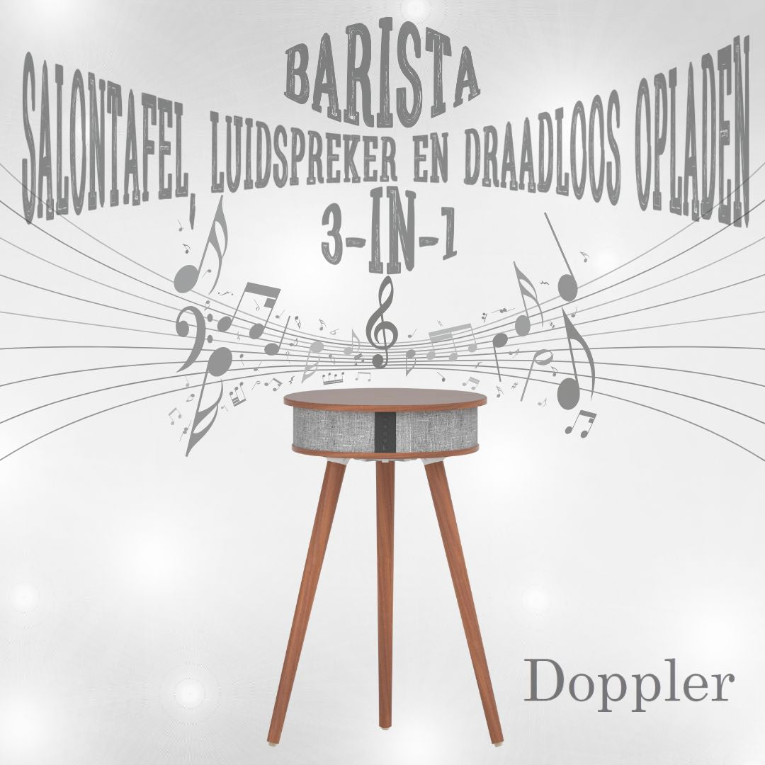 Doppler Barista 3 - in - 1 Donkerbruin Bluetooth Luidspreker en Draadloos Oplaad Tafeltje - FivesquareNLDonkerbruinDoppler Barista 3 - in - 1 Donkerbruin Bluetooth Luidspreker en Draadloos Oplaad Tafeltje
