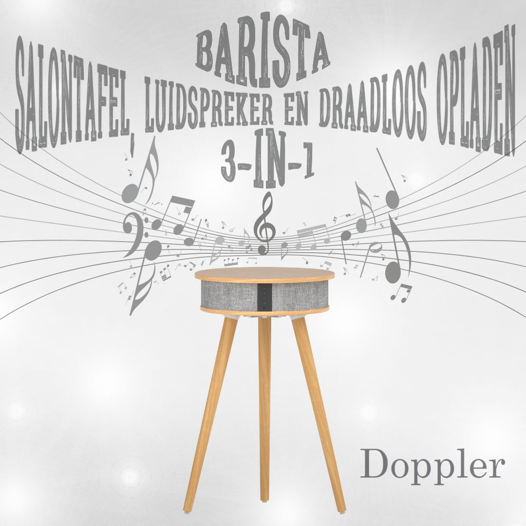 Doppler Barista 3 - in - 1 Donkerbruin Bluetooth Luidspreker en Draadloos Oplaad Tafeltje - FivesquareNLLichtbruinDoppler Barista 3 - in - 1 Donkerbruin Bluetooth Luidspreker en Draadloos Oplaad Tafeltje