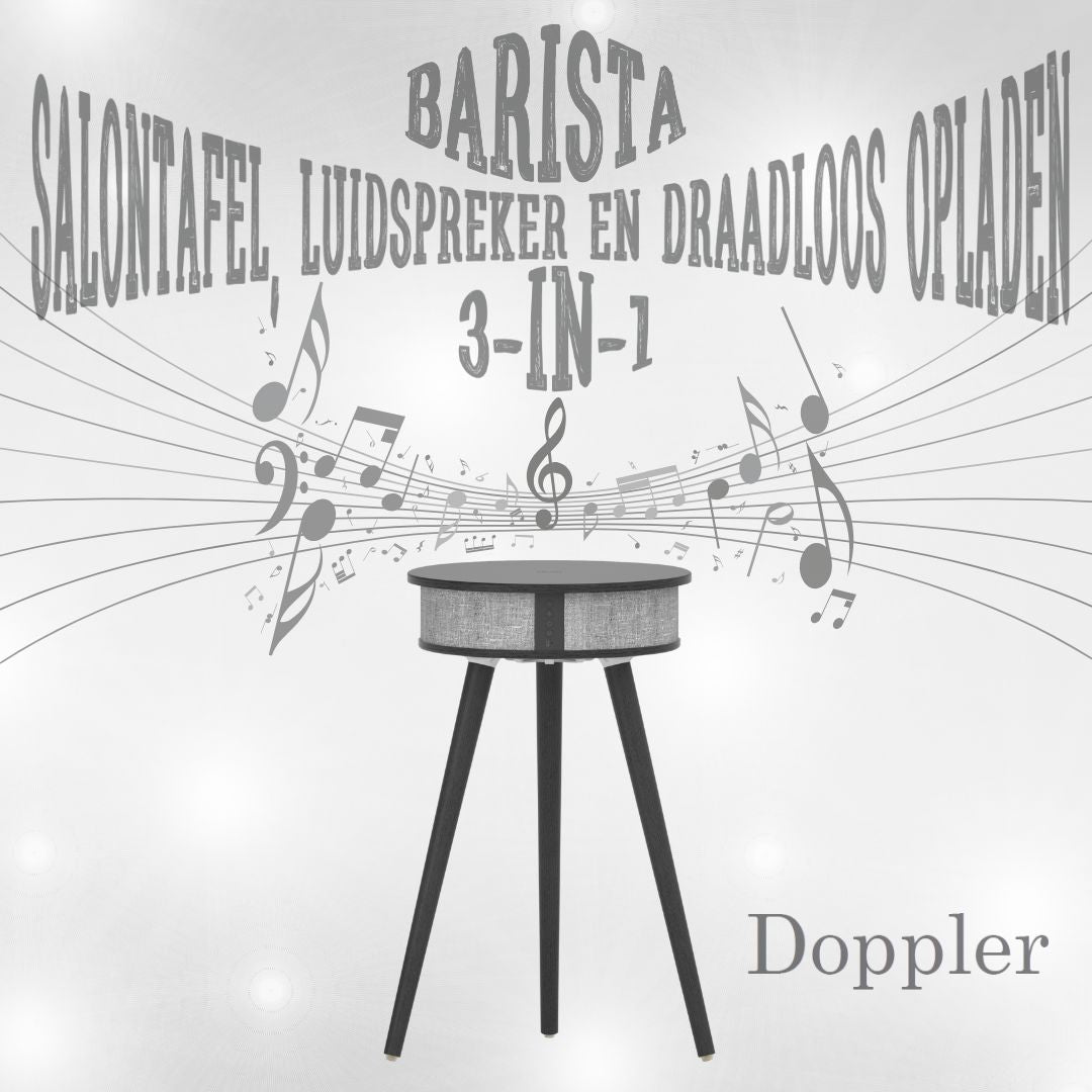 Doppler Barista 3 - in - 1 Donkerbruin Bluetooth Luidspreker en Draadloos Oplaad Tafeltje - FivesquareNLZwartDoppler Barista 3 - in - 1 Donkerbruin Bluetooth Luidspreker en Draadloos Oplaad Tafeltje