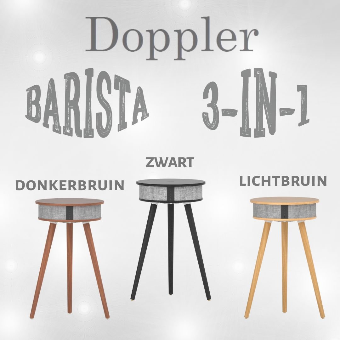 Doppler Barista 3 - in - 1 Donkerbruin Bluetooth Luidspreker en Draadloos Oplaad Tafeltje - FivesquareNLDonkerbruinDoppler Barista 3 - in - 1 Donkerbruin Bluetooth Luidspreker en Draadloos Oplaad Tafeltje