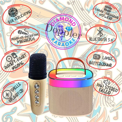 Doppler Diamond – Bluetooth Karaoke Microfoon met LED, Crème, 10W Speaker - FivesquareNLCrèmeDoppler Diamond – Bluetooth Karaoke Microfoon met LED, Crème, 10W Speaker