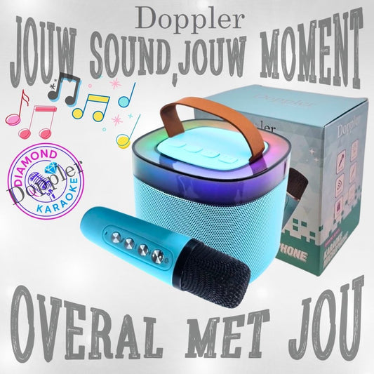 Doppler Diamond – Bluetooth Karaoke Microfoon met LED, Crème, 10W Speaker - FivesquareNLTurquoise BlauwDoppler Diamond – Bluetooth Karaoke Microfoon met LED, Crème, 10W Speaker
