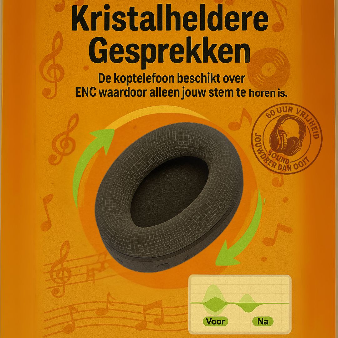 Doppler draadloze over-ear hoofdtelefoon met Bluetooth 5.3, ENC ruisonderdrukking, Hi-Fi geluid en 60 uur batterijduur