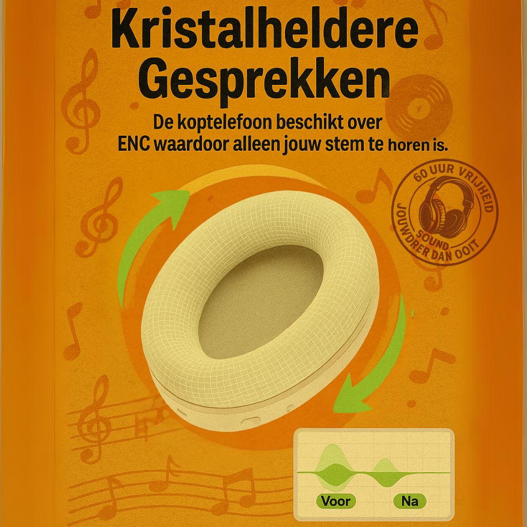 Doppler draadloze over-ear hoofdtelefoon met Bluetooth 5.3, ENC ruisonderdrukking, Hi-Fi geluid en 60 uur batterijduur.
