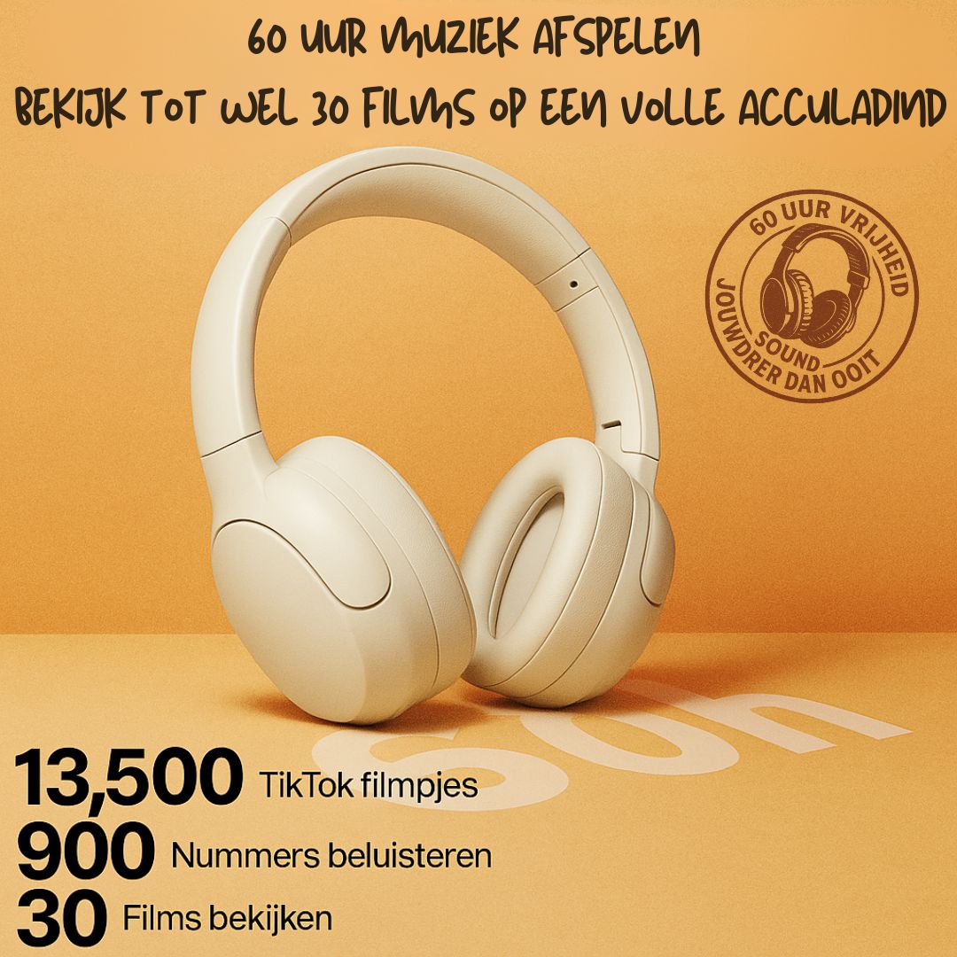 Doppler draadloze over-ear hoofdtelefoon met Bluetooth 5.3, ENC ruisonderdrukking, Hi-Fi geluid en 60 uur batterijduur.