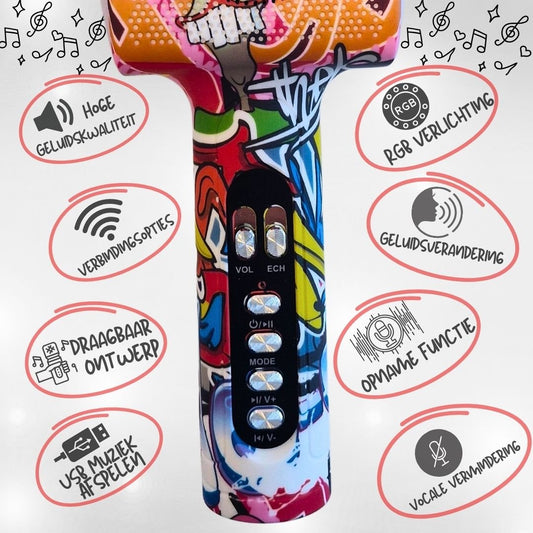 Doppler Graffiti Karaoke Microfoon Geluidsverandering en Opname Functie, Verlichte Microfoon - FivesquareNLDoppler Graffiti Karaoke Microfoon Geluidsverandering en Opname Functie, Verlichte Microfoon