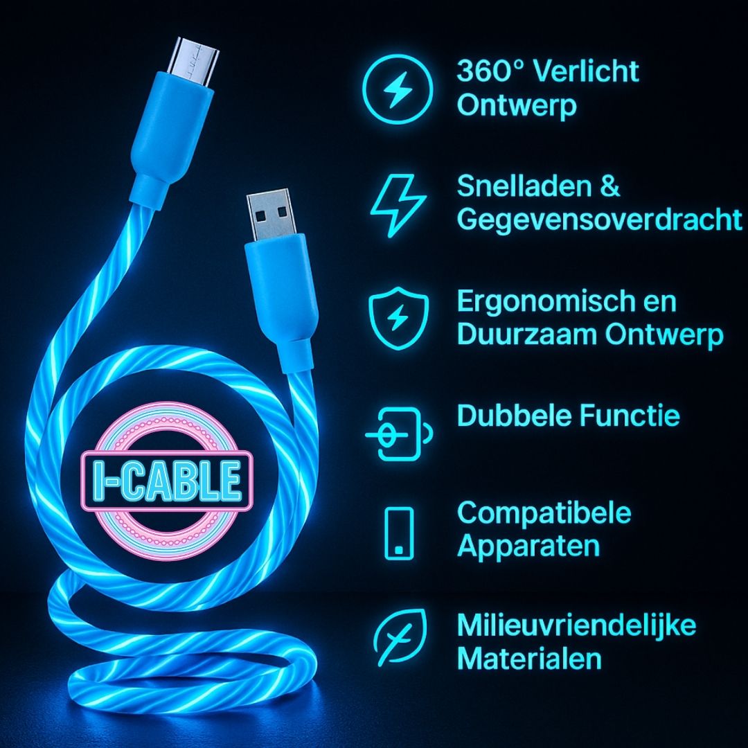 LED-verlichte Doppler I-Cable USB-oplaadkabel – snel opladen, veilig gebruik en stijlvolle uitstraling met bewegend licht

