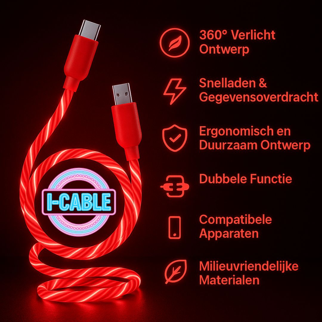LED-verlichte Doppler I-Cable USB-oplaadkabel – snel opladen, veilig gebruik en stijlvolle uitstraling met bewegend licht

