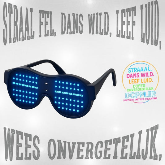 LED feestbril van Doppler met 16 lichteffecten, draadloos ontwerp en verwisselbare kleuren – ideaal voor feest, bruiloft, festival of oudjaarsavond.