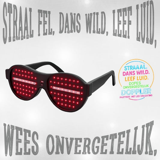 LED feestbril van Doppler met 16 lichteffecten, draadloos ontwerp en verwisselbare kleuren – ideaal voor feest, bruiloft, festival of oudjaarsavond.