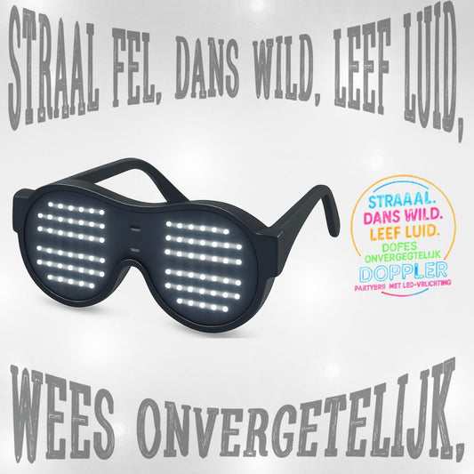 LED feestbril van Doppler met 16 lichteffecten, draadloos ontwerp en verwisselbare kleuren – ideaal voor feest, bruiloft, festival of oudjaarsavond.
