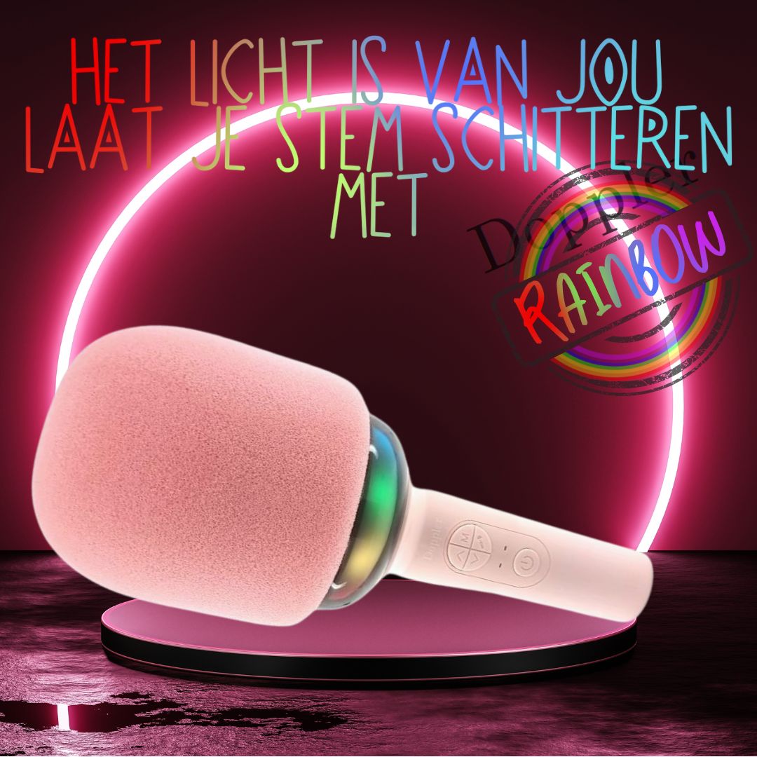 Doppler Rainbow Karaoke Microfoon in Roze Draadloos, LED Stemvervormer - FivesquareNLRozeDoppler Rainbow Karaoke Microfoon in Roze Draadloos, LED Stemvervormer