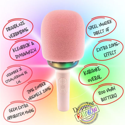 Doppler Rainbow Karaoke Microfoon in Roze Draadloos, LED Stemvervormer - FivesquareNLRozeDoppler Rainbow Karaoke Microfoon in Roze Draadloos, LED Stemvervormer