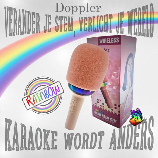 Doppler Rainbow Karaoke Microfoon in Roze Draadloos, LED Stemvervormer - FivesquareNLRozeDoppler Rainbow Karaoke Microfoon in Roze Draadloos, LED Stemvervormer